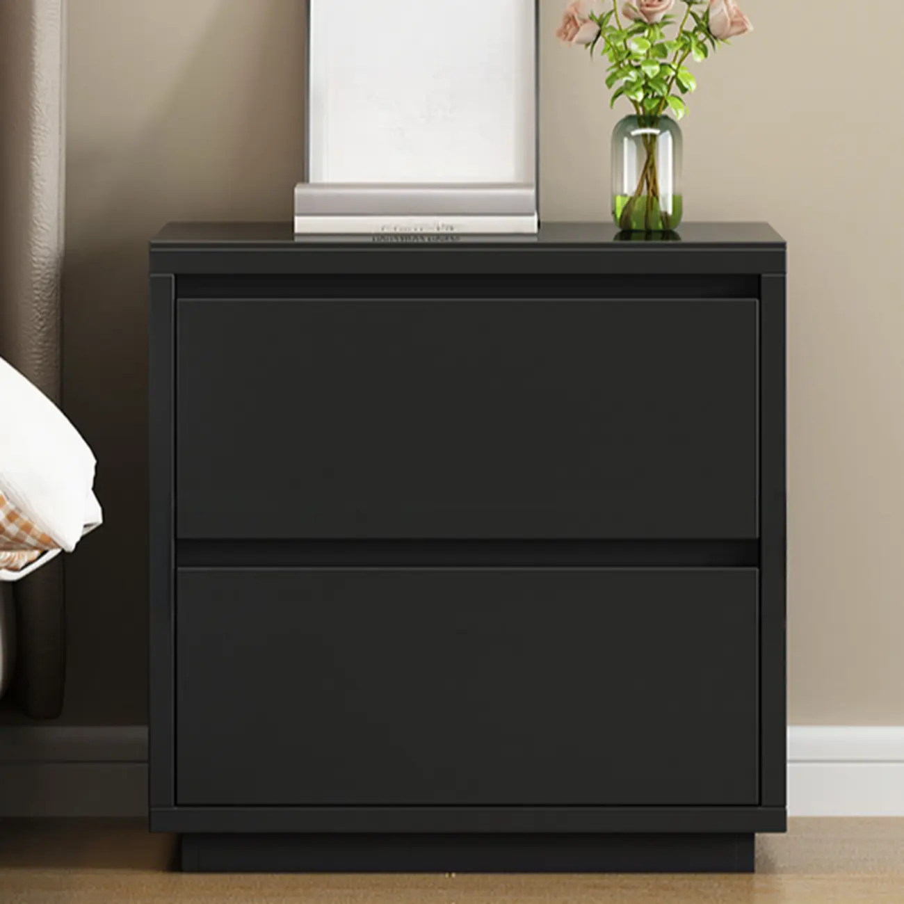 Wood Modern Narrow Two-Drawer Nightstand