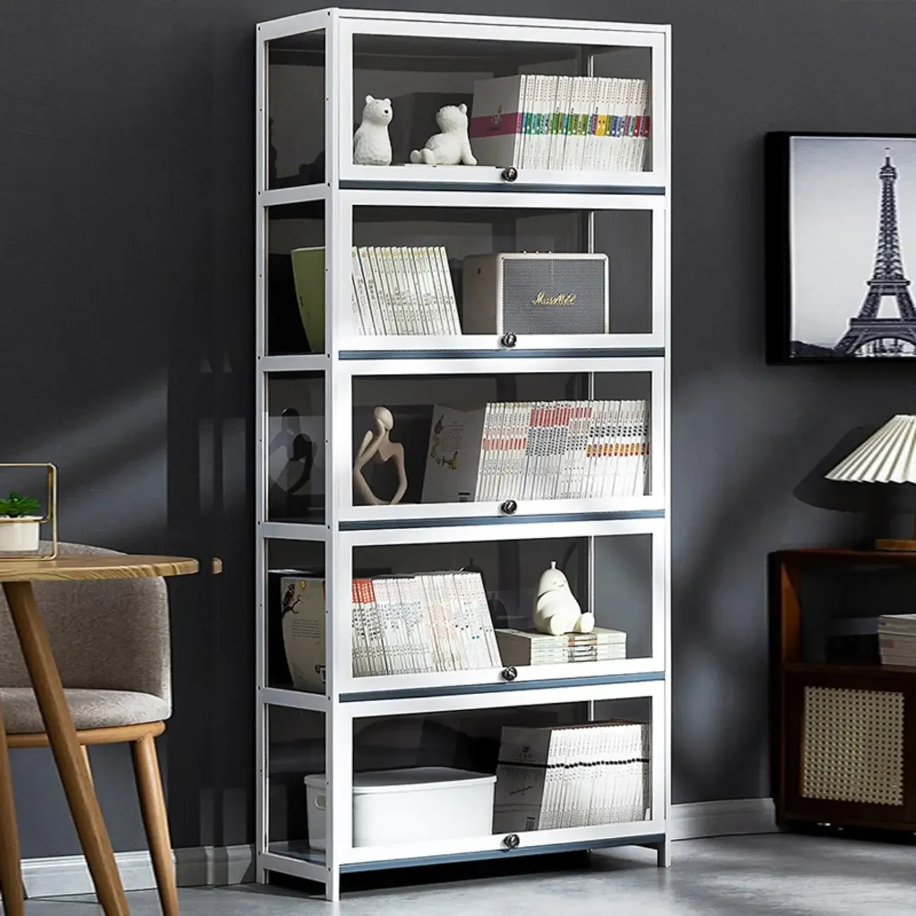 Modern White Bamboo Flip-Up Glass Display Cabinet