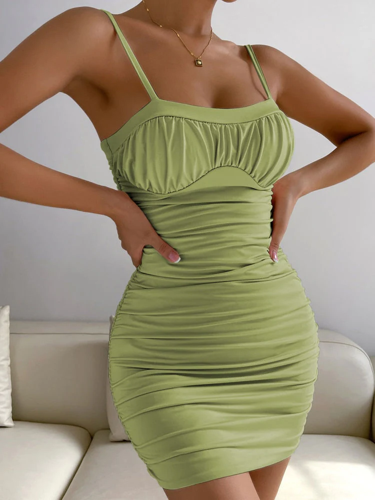 Hulianfu Sexy Ruffle Short Club Dress Ladies Summer Green Bodycon Dresses For Women Party Tight Mini Dress Clubwear - Deanwangkt