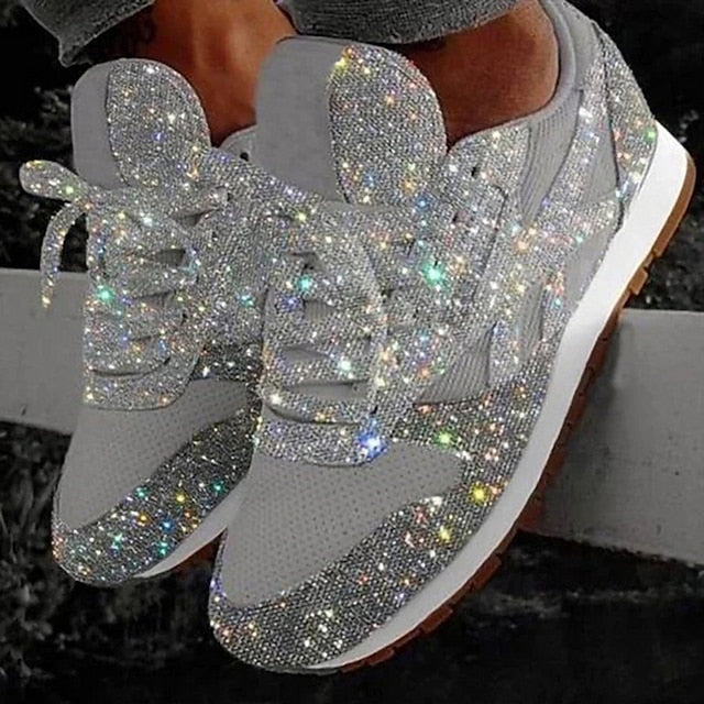 Women's Trainers Athletic Shoes Sneakers Sequins Plus Size Bling Bling Sneakers Outdoor Daily Summer Sequin Platform Flat Heel Round Toe Sporty Classic Casual Tennis Shoes Walking Shoes Mesh Lace-up - Deanwangkt