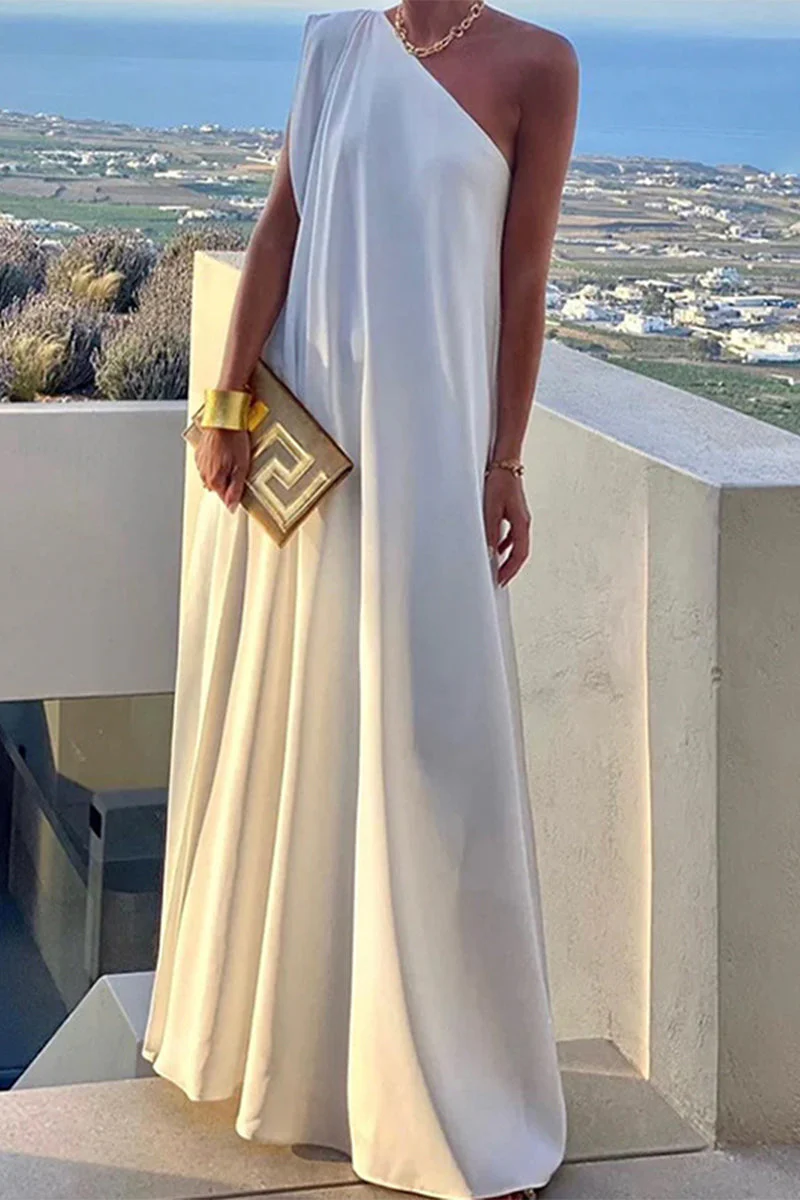 hulianfu Elegant Simplicity Solid Asymmetrical Oblique Collar Evening Dress Dresses(3 Colors) - Deanwangkt
