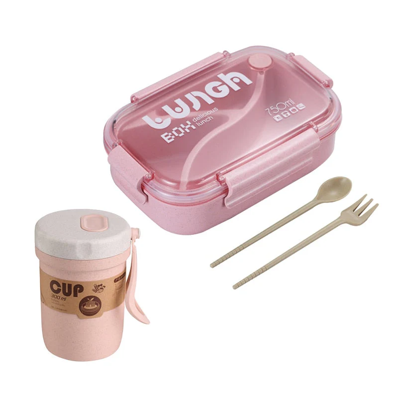 HULIANFU TUUTH Microwave Lunch Box Wheat Straw Bento Box 750ML BPA Free Food Storage Container with Soup Cup - Deanwangkt