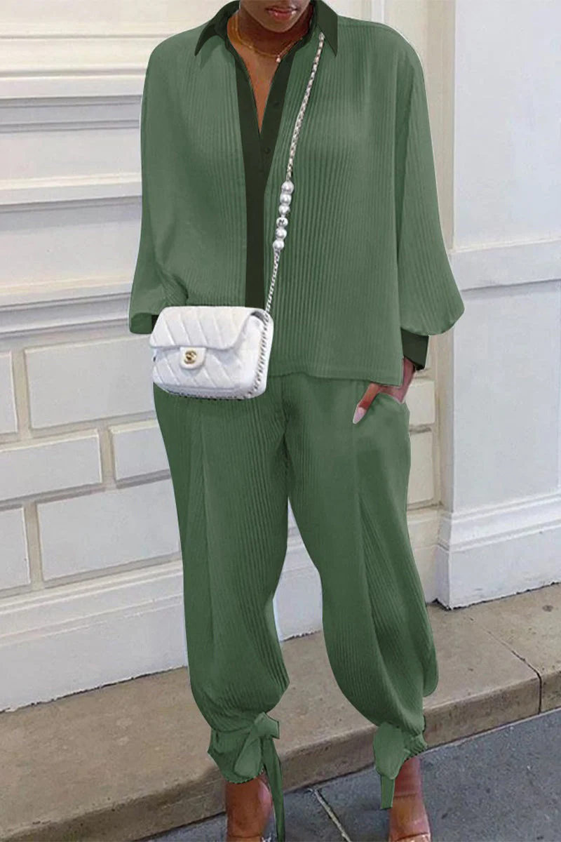 hulianfu Casual Solid Pocket Turndown Collar Long Sleeve Two Pieces(4 Colors) - Deanwangkt