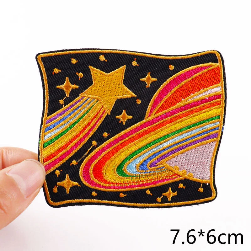 HULIANFU Van Gogh Embroidered Patches on Clothes DIY Cartoon Wave Applique Clothing Thermoadhesive Patches for Clothing DIY - Deanwangkt