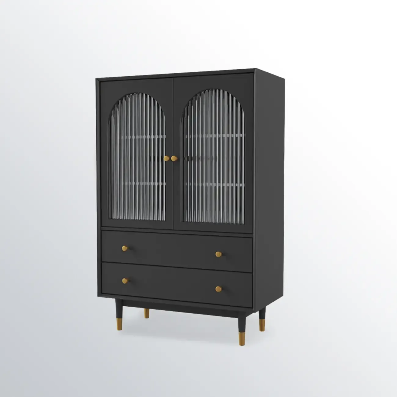 Modern Beige Solid Wood Accent Cabinet with 2 Drawers