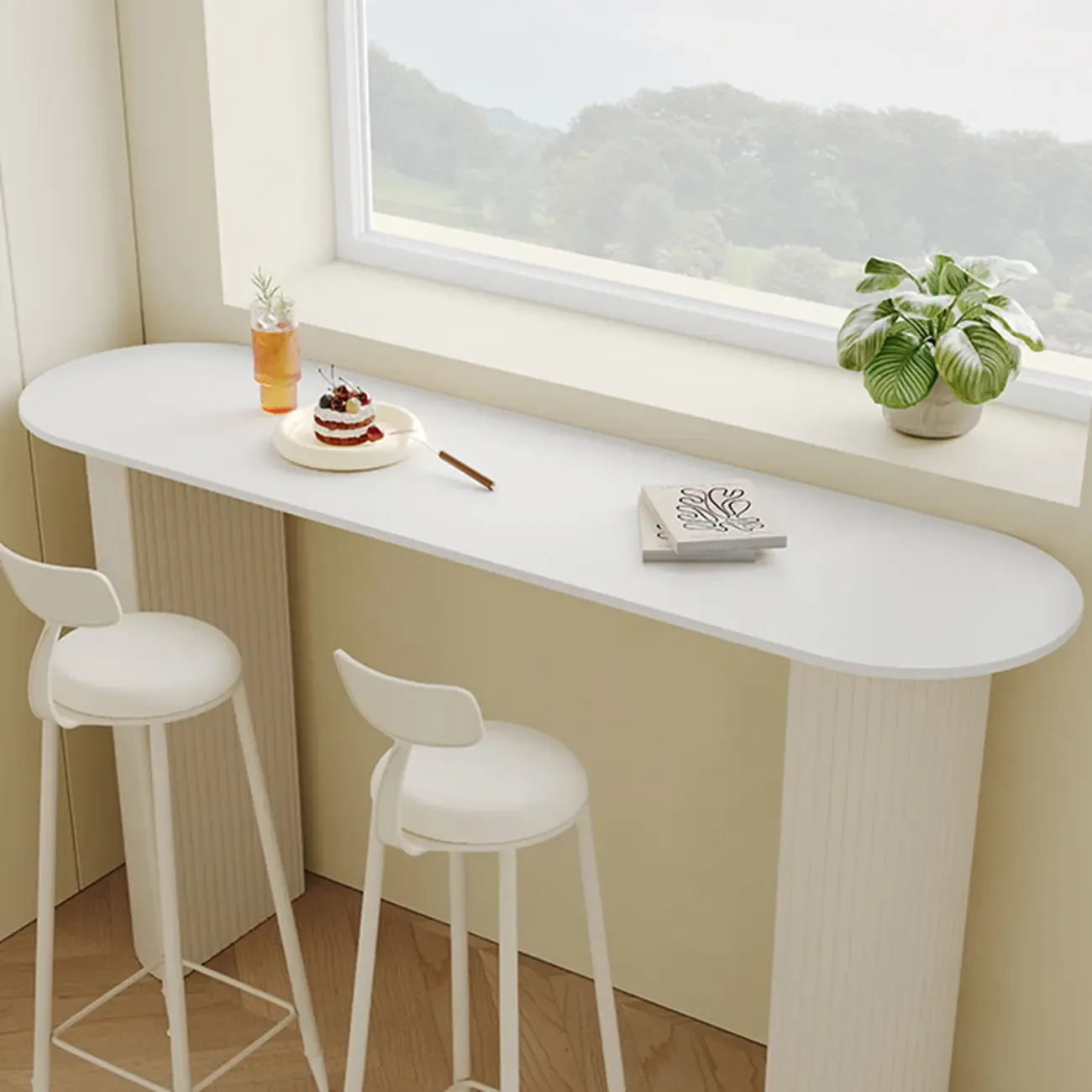 Modern White Stone Top Bar Table Double Pedestal Base