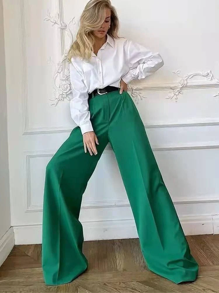 Women's Pants Female Clothing Streetwear Women High Waist Drape Premium Loose Wide Leg Pants Fashionable Temperament Wild - Deanwangkt