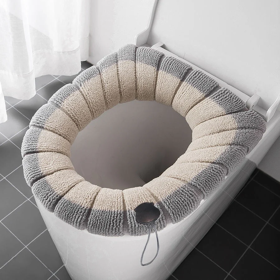 HULIANFU Winter Warm Toilet Seat Cover Closestool Mat 1Pcs Washable Bathroom Accessories Knitting Pure Color Soft O-shape Pad Bidet Cover - Deanwangkt