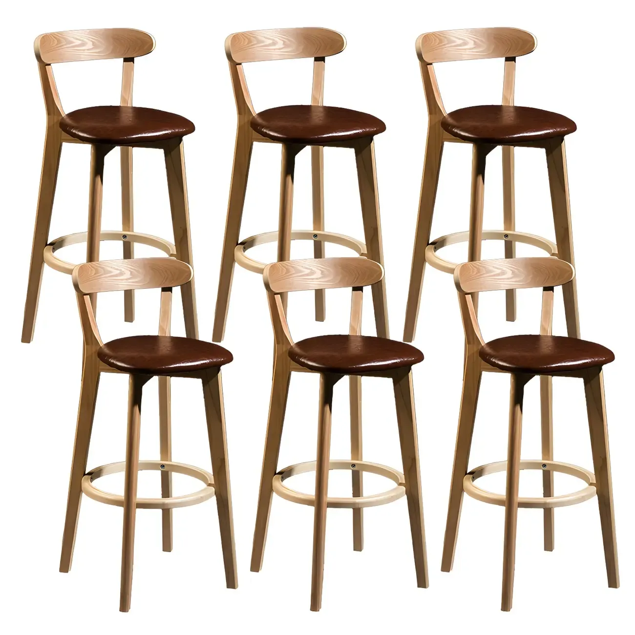 Wooden Upholstered Low Back Bar Height Stools Set of 2