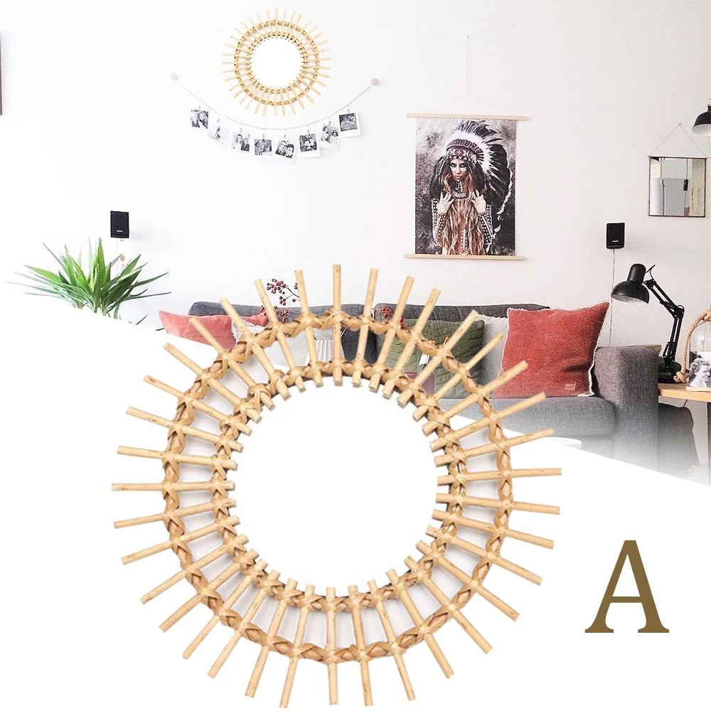 HULIANFU Rattan Innovative Art Decor Round Makeup Mirror Dressing Bathroom Wall Hanging Mirror Nordic Wall Hanging Makeup Mirror - Deanwangkt