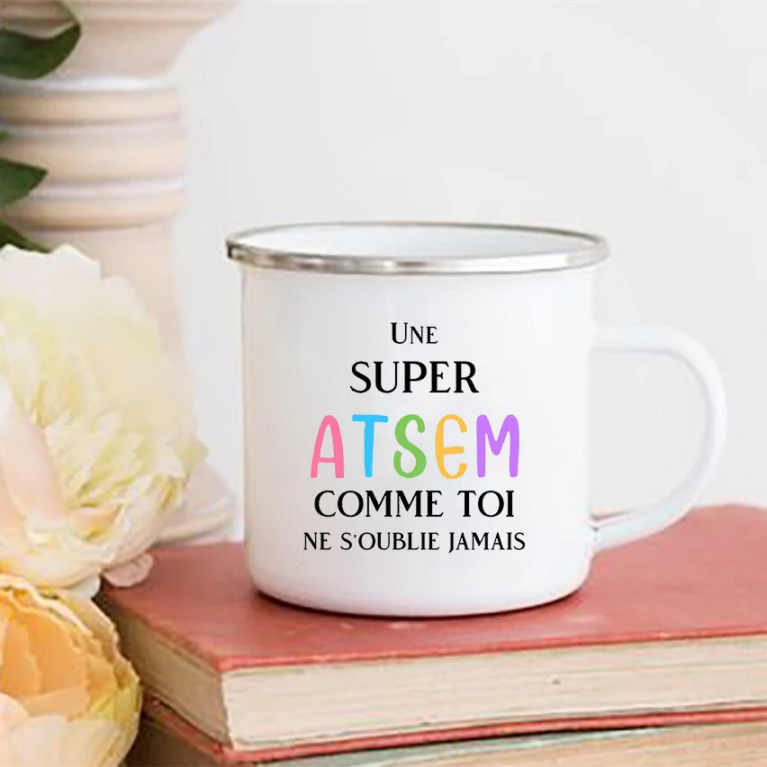 HULIANFU Merci Maîtresse/Atsem Print Coffee Mug Creative Enamel Cups Drinks Water Milk Cup Mug School Home Handle Drinkware Teacher Gifts - Deanwangkt