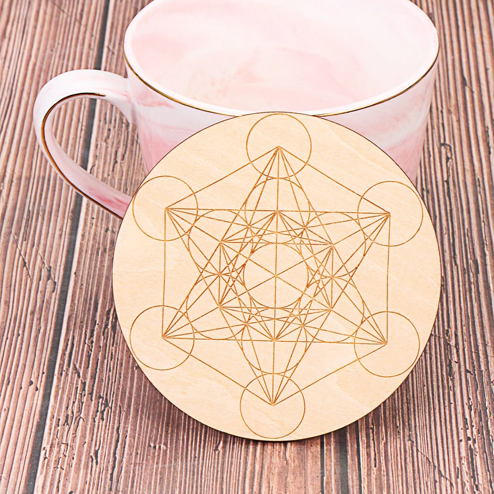HULIANFU Log Color Chakra Pattern Round Edge Circles Carved Wooden Stand Coaster Flower of life Reload Stone Kitchen Hot Pad Mat Decor - Deanwangkt