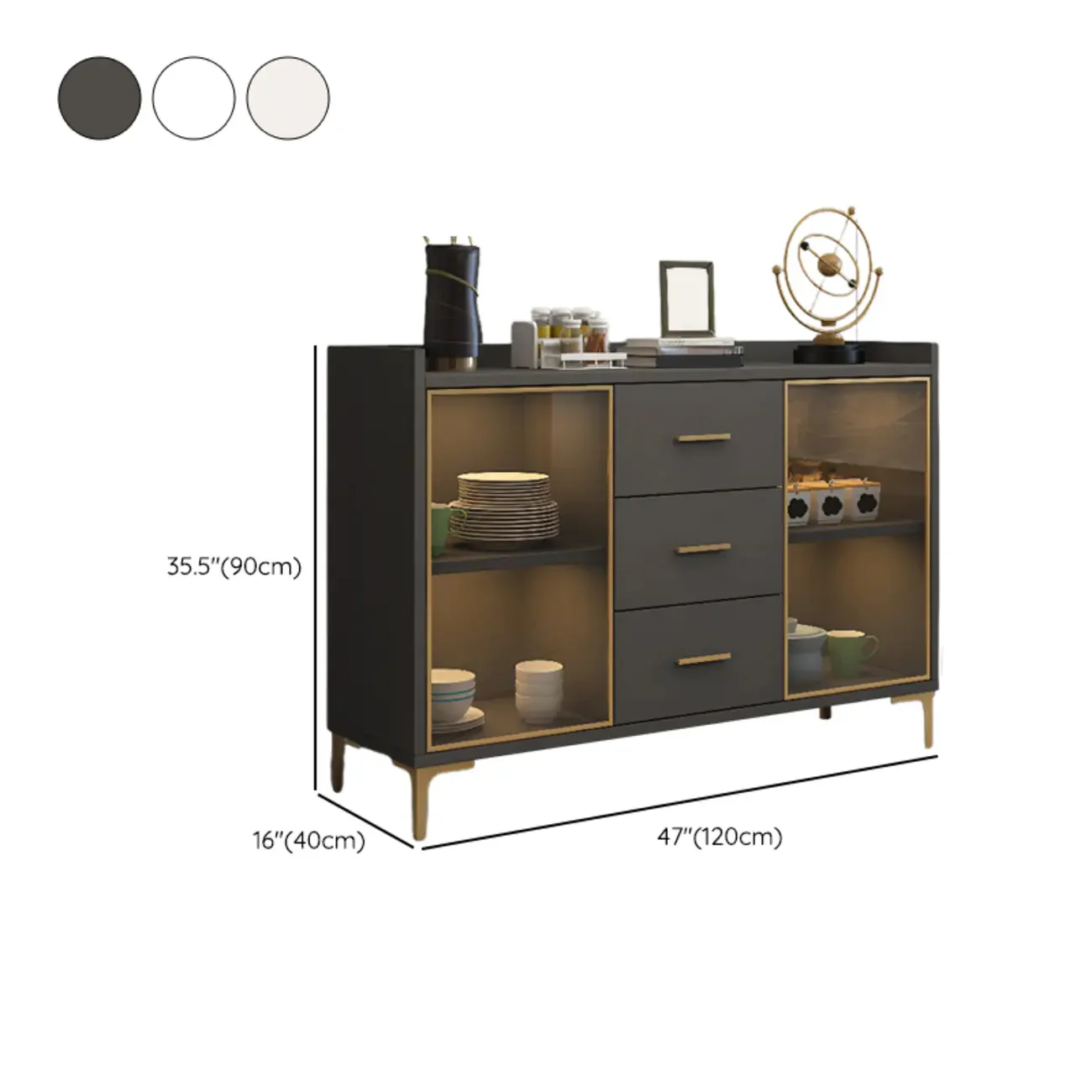 Trendy 6 Drawers White/Black Kitchen Cabinets with Metal Foot