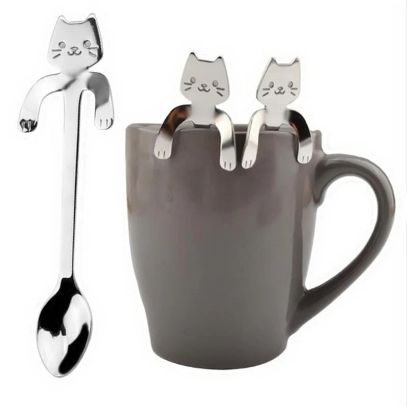 HULIANFU Stainless Steel Coffee Spoon Lovely Cute Cat Shape Teaspoon Dessert Snack Scoop Ice Cream Mini Spoons Tableware Kitchen Tools - Deanwangkt