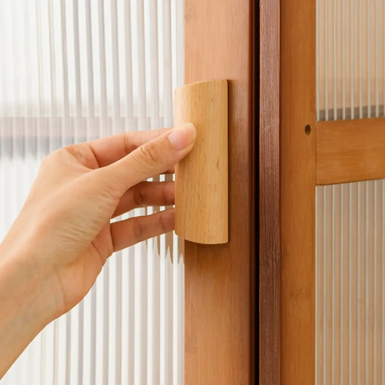 Narrow Adjustable Scandinavian Bamboo Glass Curio Cabinet