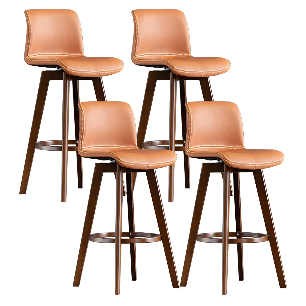 Mid-Century Distressed Leather Swivel Bar Stool with Back