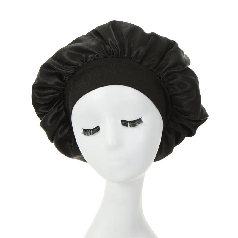 HULIANFU Women Night Sleep Hair Caps Silky Bonnet Satin Double Layer Adjust Head Cover Hat For Curly Springy Hair Styling Accessories - Deanwangkt