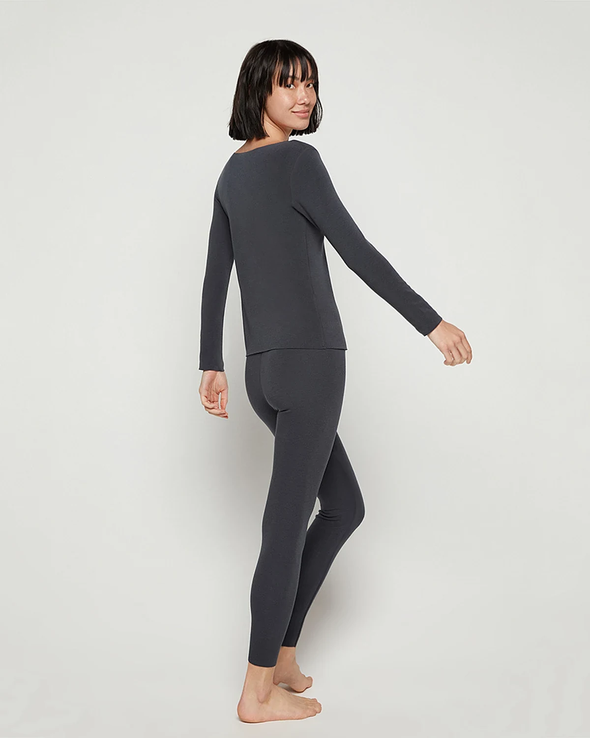 Autumn Winter Women's Thin Fleece Free-Cut Thickened Thermal Underwear Set, Crew Neck Heat-Storing Top and Bottom Pajama Set