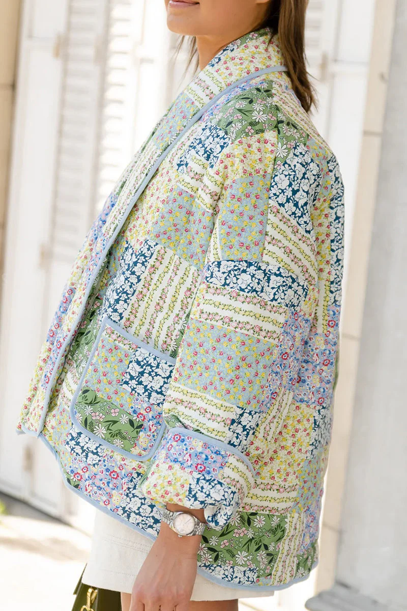 hulianfu Casual Floral Pocket Turndown Collar Outerwear - Deanwangkt