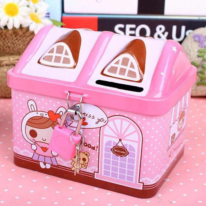 HULIANFU Small House Cute Piggy Bank Money Box Tinplate Saving Bank Best Gift For Children Money Saving Banks Gift - Deanwangkt