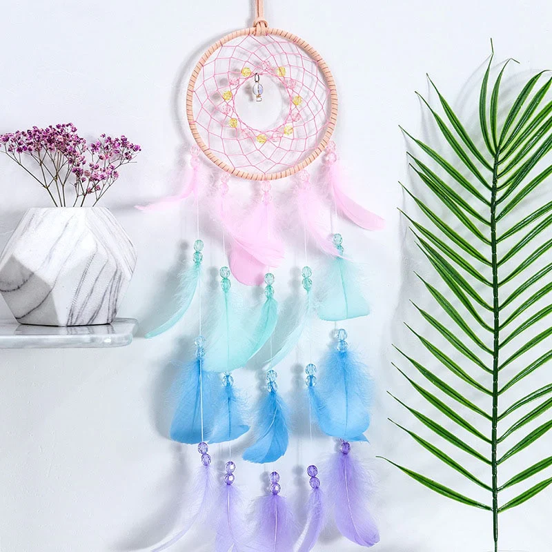 HULIANFU Original silver gray dream catcher 2 ring Indian feather hanging art gifts to bestie friends creative valentine's day gifts - Deanwangkt
