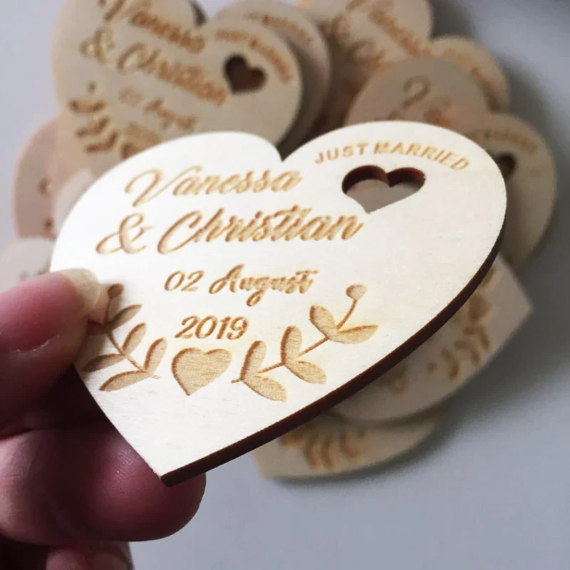 HULIANFU Personalized Wedding Laser Heart Save the Date Magnets,Custom wood rustic save the date,party favors gifts - Deanwangkt