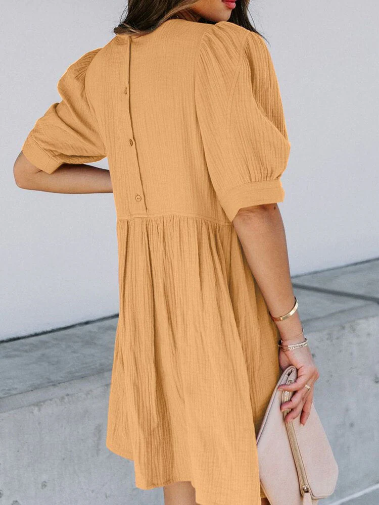 Hulianfu Summer Short-sleeved Dress Fashion New Loose Puff Sleeves Oversize Breasted Solid Color Dress Dresses Women - Deanwangkt