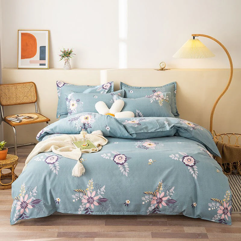 HULIANFU  Soft Bedding Set with Fitted Sheet Duvet Cover Pillowcase Boys Girls Bed Linen Flowers Plant Home Bedclothes - Deanwangkt