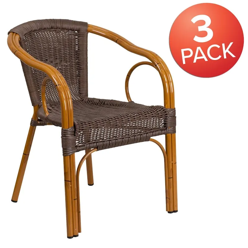 Rattan Bamboo-Aluminum Patio Chairs (Set of 3)