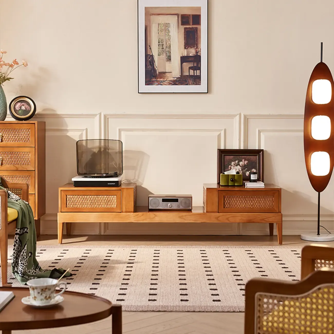 70Inch Modern Brown Wood TV Stand Entertainment Center