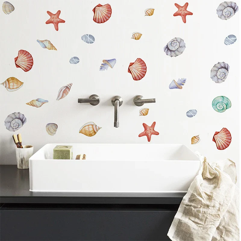 HULIANFU Multicolor Shell Wall Stickers Home Decoration Wall Decals PVC Waterproof Bathroom Wall Decor Kids Baby Room Cartoon Wall Murals - Deanwangkt