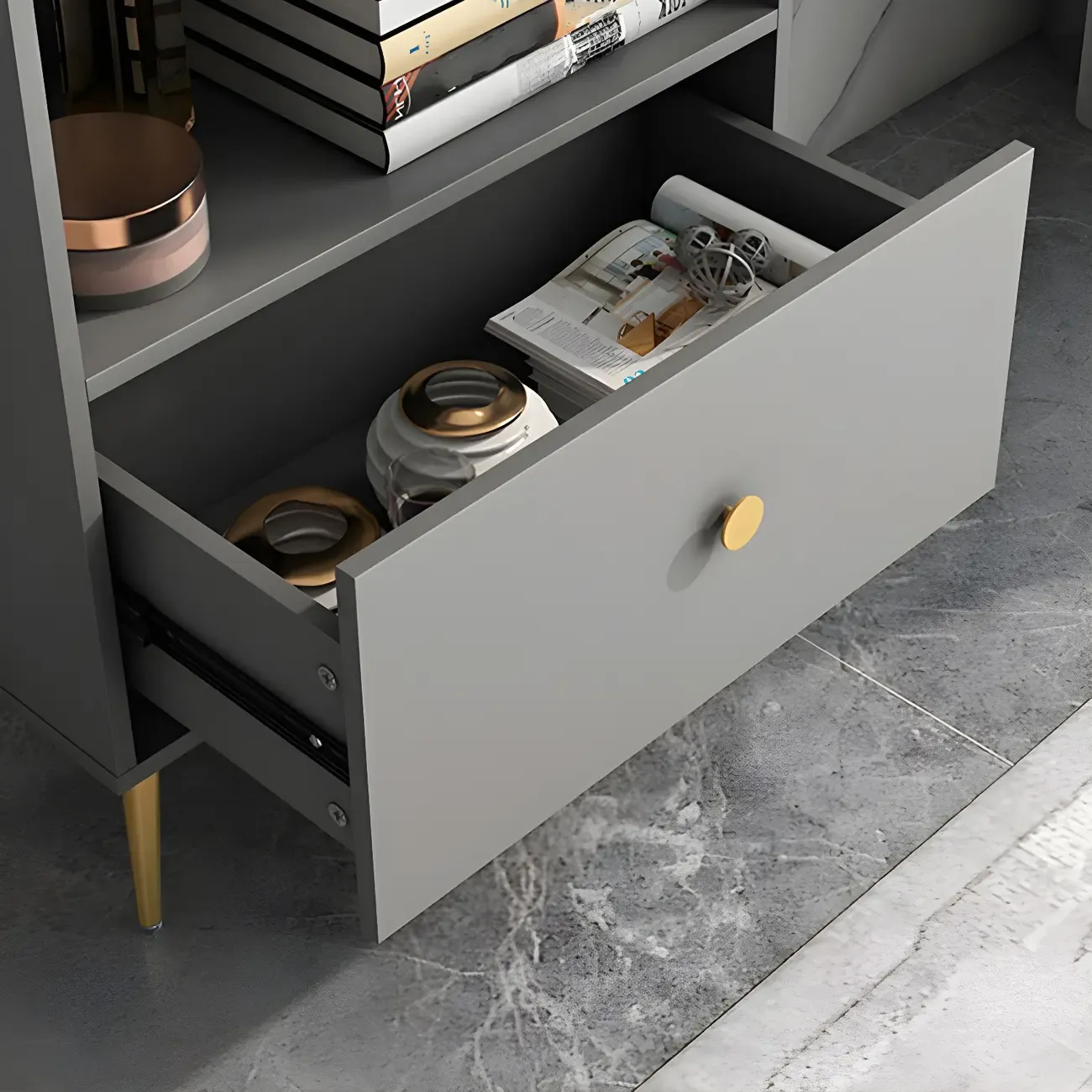 White Metal 2/3/4-Tier Open Bookcase with Drawer