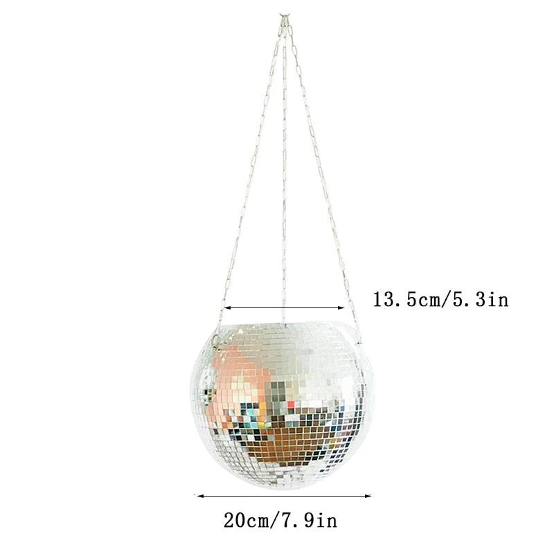 HULIANFU Retro Disco Ball Planter Basket Round Mirror Hanging Pot flower pot Wall Planter Pot Hangin Vase Desktop Decoration Balcony Vase - Deanwangkt