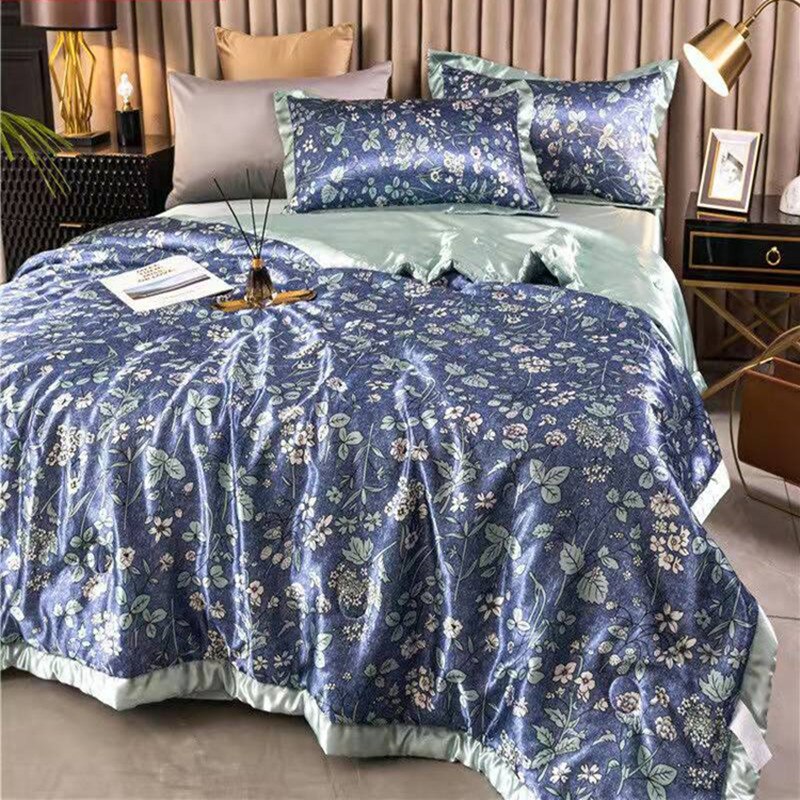 HULIANFU Summer Blanket Ice Silk Quilt Cool Feeling Nap Knee Air Conditioning Quilt Adult Children Washable Bedding - Deanwangkt