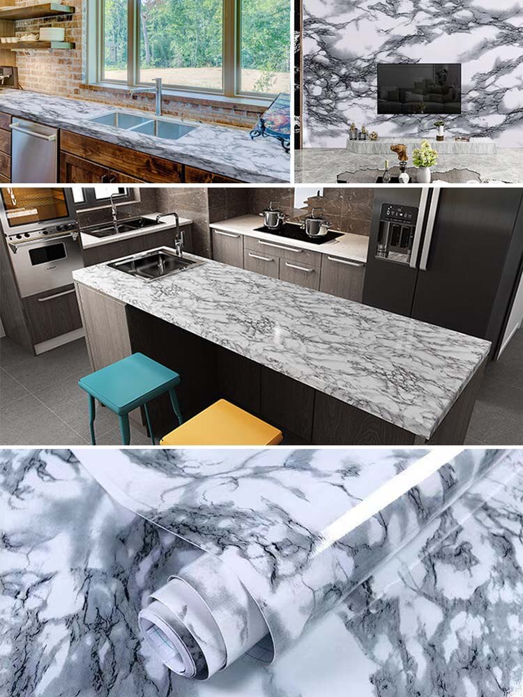HULIANFU 「Elvesmall」Marble Wallpaper Rolls for Kitchen Furniture Refurbish Room Decor Wall Decorative Vinyl Self Adhesive Wall Stickers Home Decor - Deanwangkt