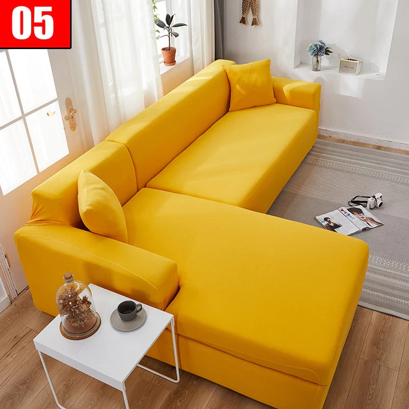 HULIANFU Solid Color Elastic Sofa Cover For Living Room 1/2/3/4 Seater L-Shaped Corner Sofa Cover Slipcover Stretch Couch Armchair Covers - Deanwangkt