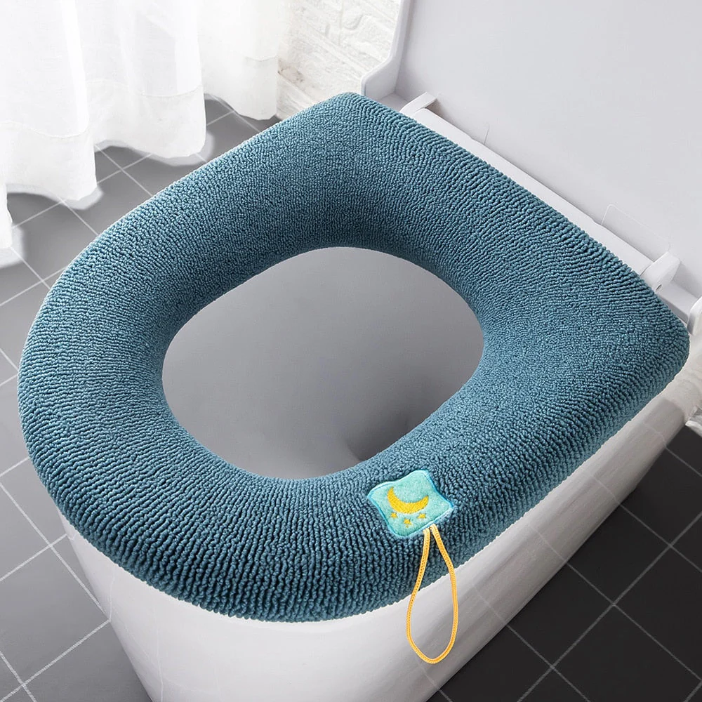 HULIANFU Winter Warm Toilet Seat Cover Closestool Mat 1Pcs Washable Bathroom Accessories Knitting Pure Color Soft O-shape Pad Bidet Cover - Deanwangkt