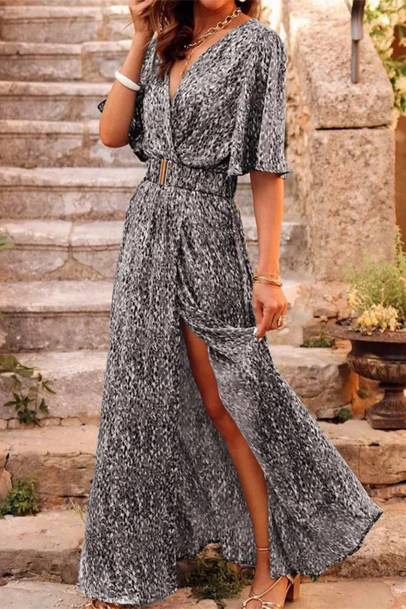 hulianfu Bohemian College Floral Patchwork With Belt V Neck Waist Skirt Dresses(5 Colors) - Deanwangkt