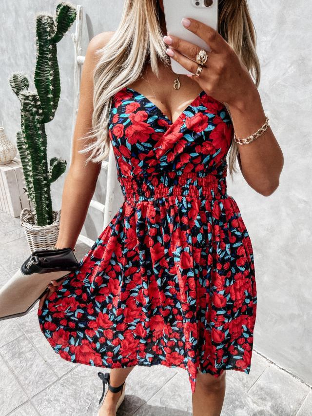 Hulianfu sexy spaghetti strap Floral print beach mini dress women 2026  summer casual Elastic waist dresses for women robe femme - Deanwangkt