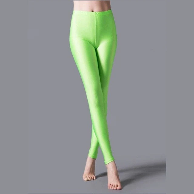 Hot Selling  Women Solid Color Fluorescent Shiny Pant Leggings Large Size Spandex Shinny Elasticity Casual Trousers For Girl - Deanwangkt