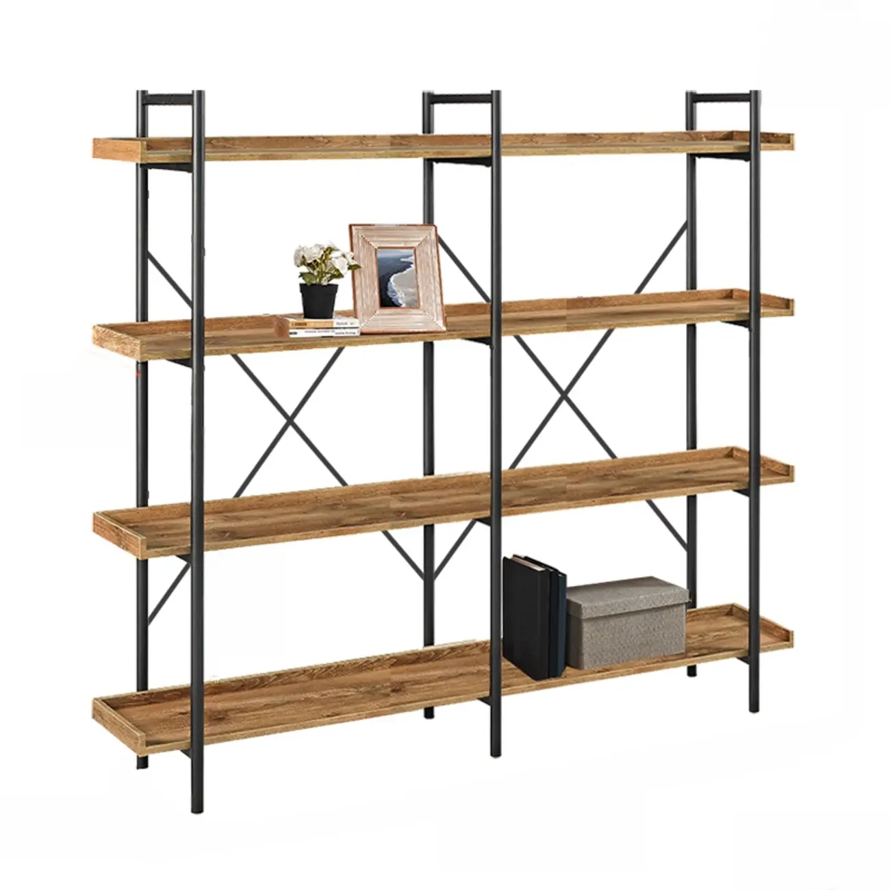 5-Tier Open Back Metal Frame Rectangular Bookcase