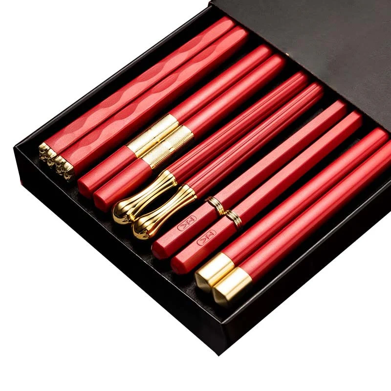 HULIANFU JANKNG 5 Pair Japanese Chopsticks Alloy Non-Slip Sushi Chop Sticks Set Chinese Gift Reusable Chopsticks Tableware Gift Kitchen - Deanwangkt