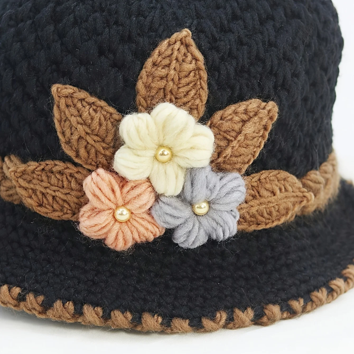 Elegant Floral Crochet Bucket Hat - Soft, Lightweight, Warm, and Breathable Fisherman Cap for Women - Perfect for Autumn and Winter Seasons - Deanwangkt