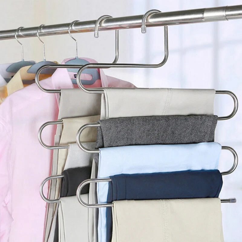 HULIANFU S-shaped 5 Layers Trousers Hanger Rack Bathroom Kitchen organizer Pants Holder Tie Rack for Clothes Hanger Stainless Steel - Deanwangkt