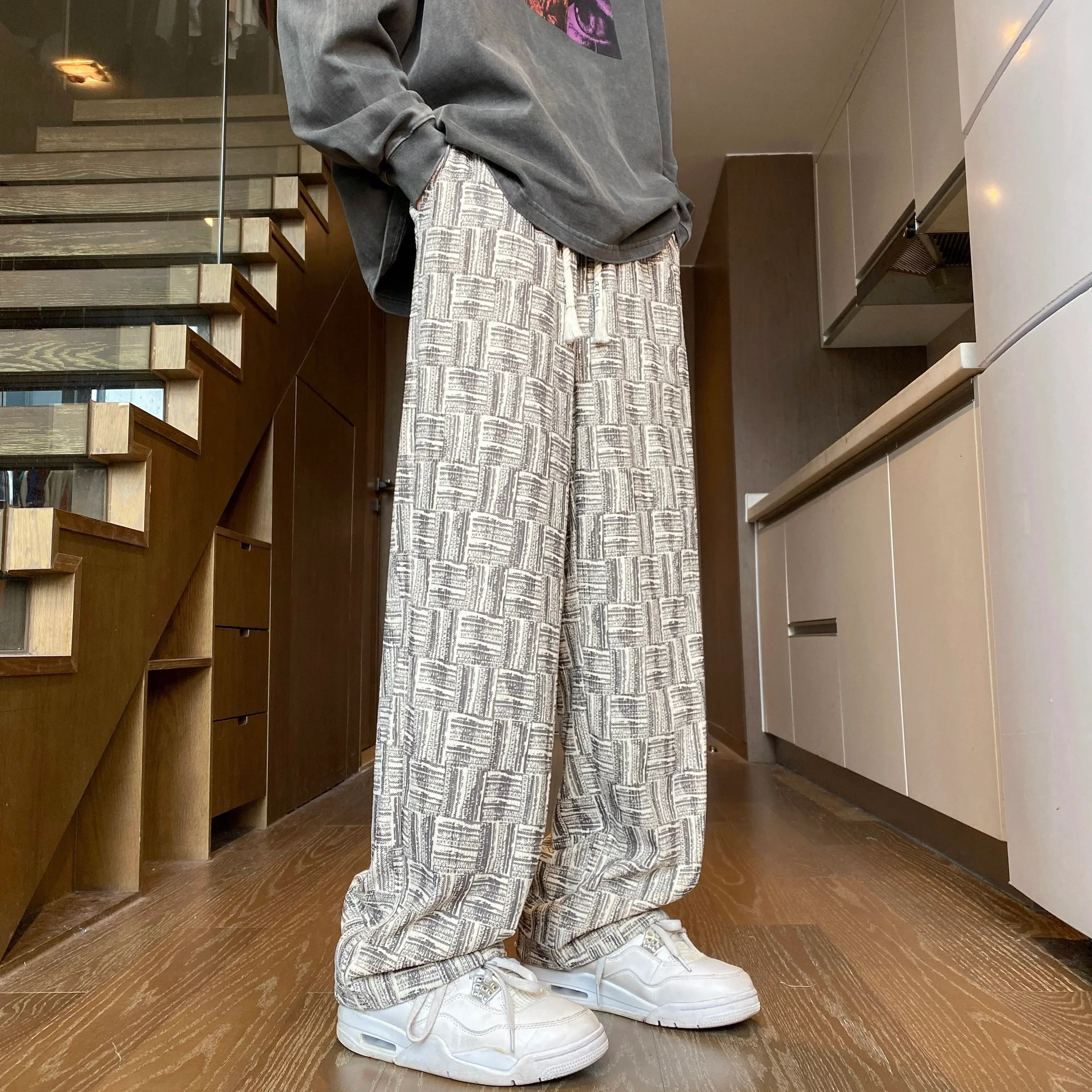saferido Corduroy Casual Pants For Men Autumn Style American Fit Loose Fit Leg Sweatpants Personality trend Straight Leg Pants