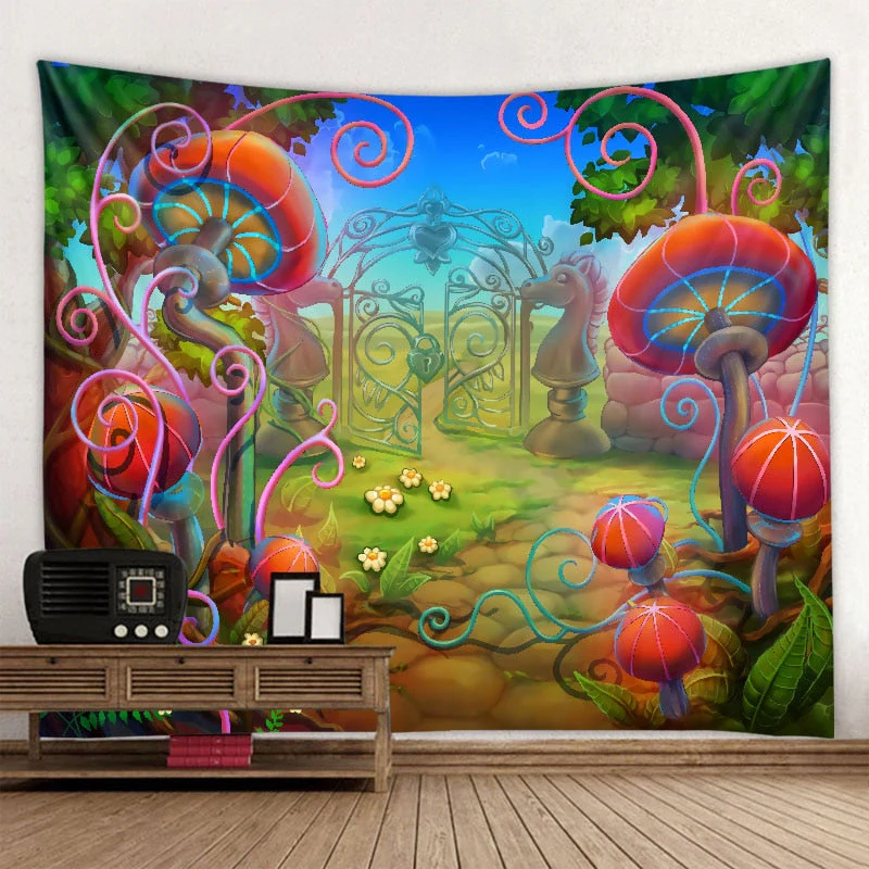 HULIANFU Psychedelic Mushroom 3D Printing Tapestry Hippie Fantasy Colorful Art Tapestry Mandala Bohemian Family Dormitory Wall Decoration - Deanwangkt