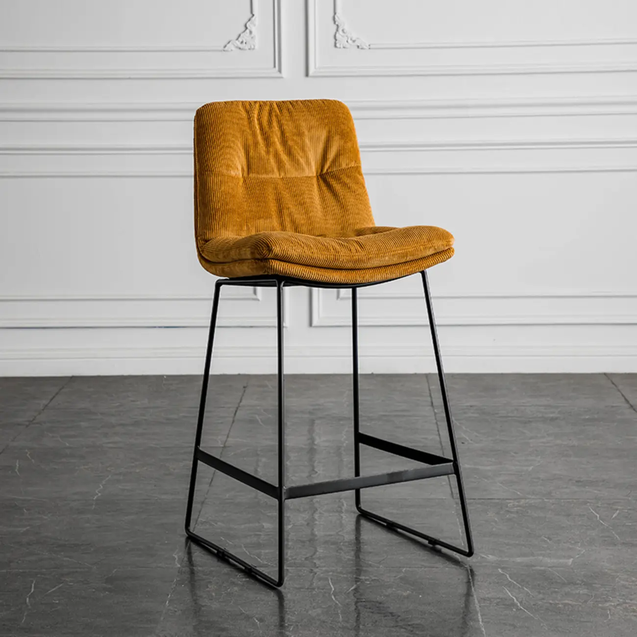 Modern Upholstered Low Back Metal Sled Bar Stools