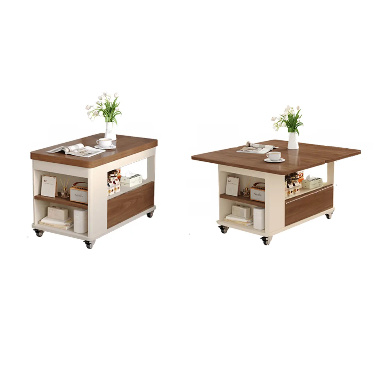 Versatile Elegant Modern Wooden Side Table with Wheels