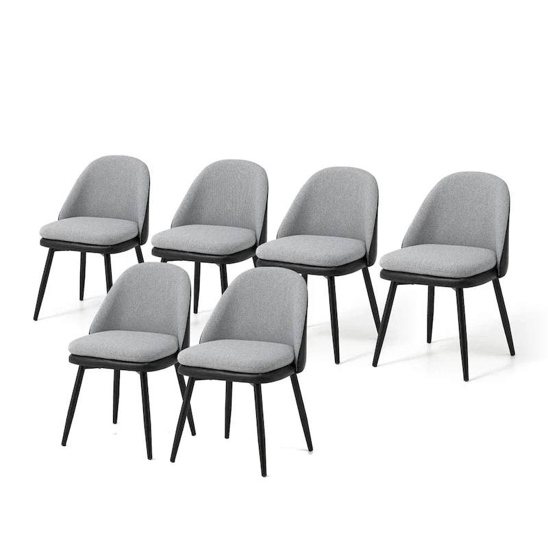 Glitzhome Modern Set of 2/4 PU Leather Mixed Fabric Dining Side Chairs with Metal Legs