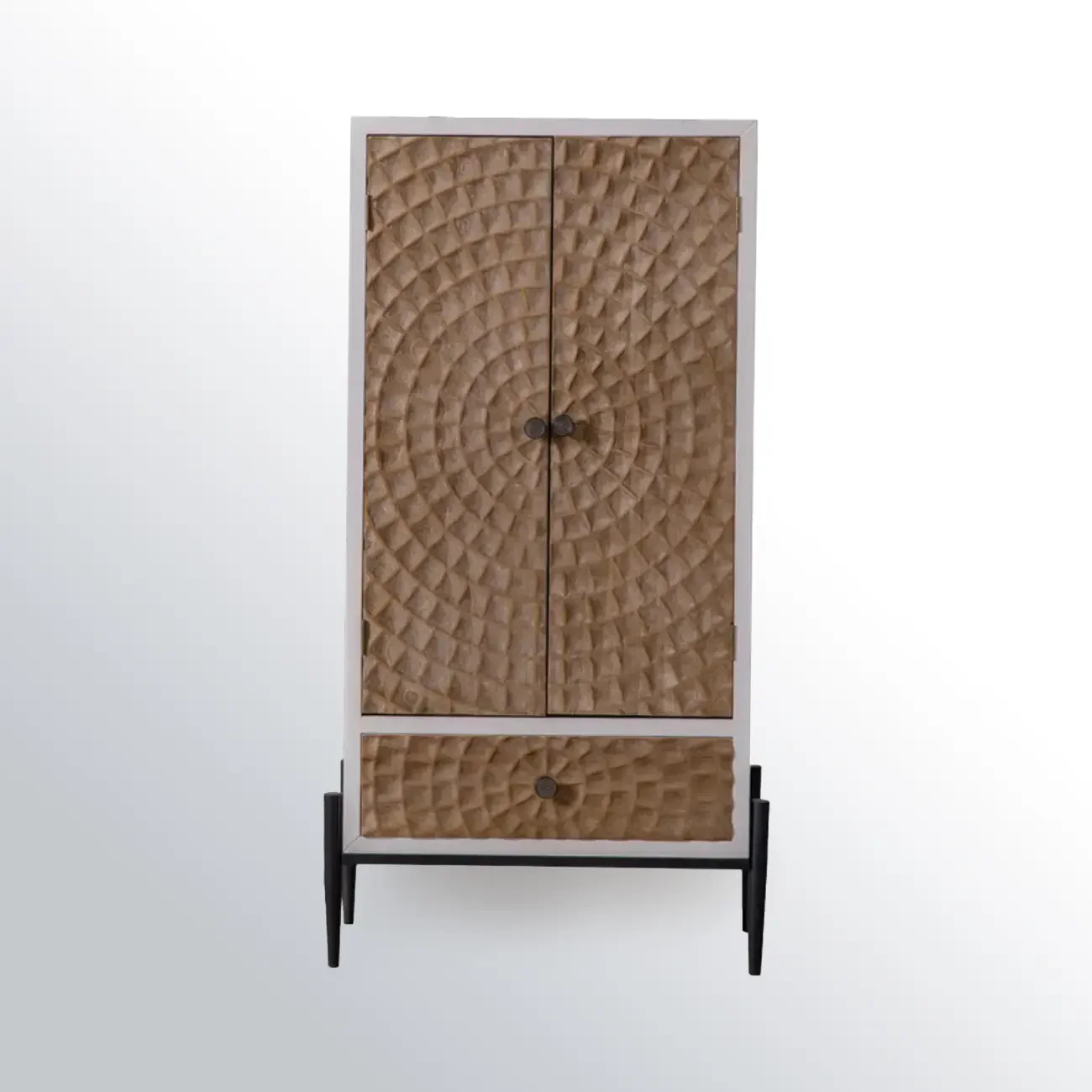 Freestanding Rustic Rectangle White Wood Iron Base Cabinet